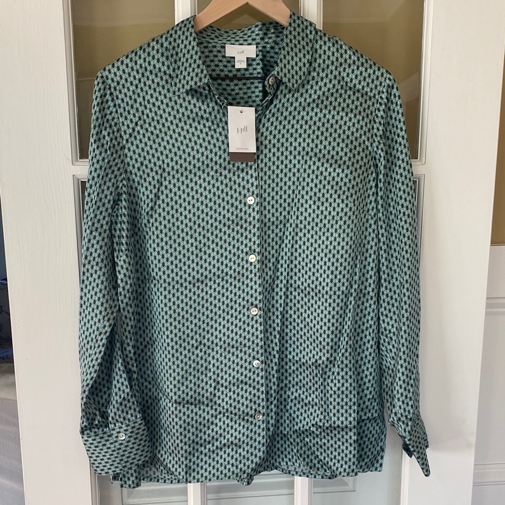 J. Jill Teal Geometric Long Sleeve Shirt